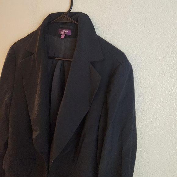 Escada Black 100% Wool Blazer Career Work Jacket Size 12 - Picture 2 of 7
